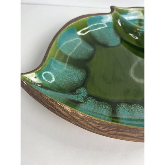 Sequoia Ware 18” Blue Green 3 Part Leaf Dish 601 USA MCM Styling - Picture 2 of 9